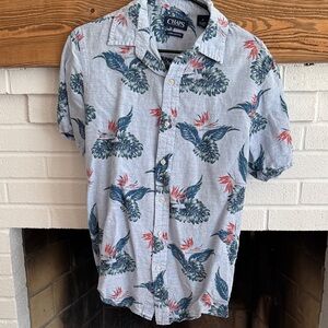 Chaps Men's Tropical Print Shirt - Blue and Red